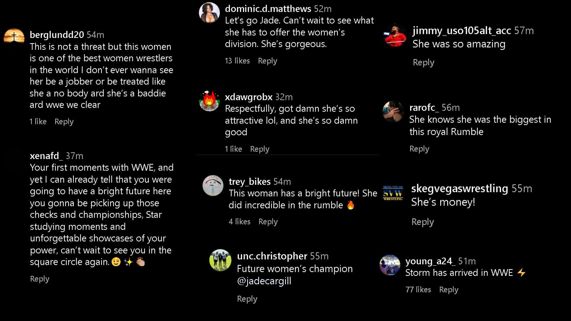 A screengrab of reactions on the Instagram post.